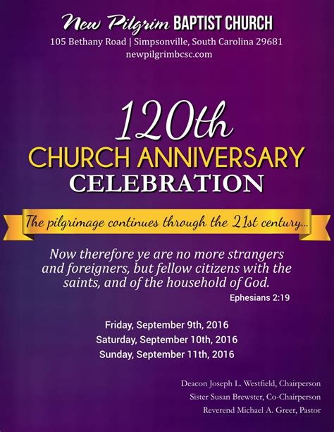 5x11, is for church anniversaries, church pastor appreciation, birthday parties, or anniversary events. . Sample church anniversary themes and scriptures